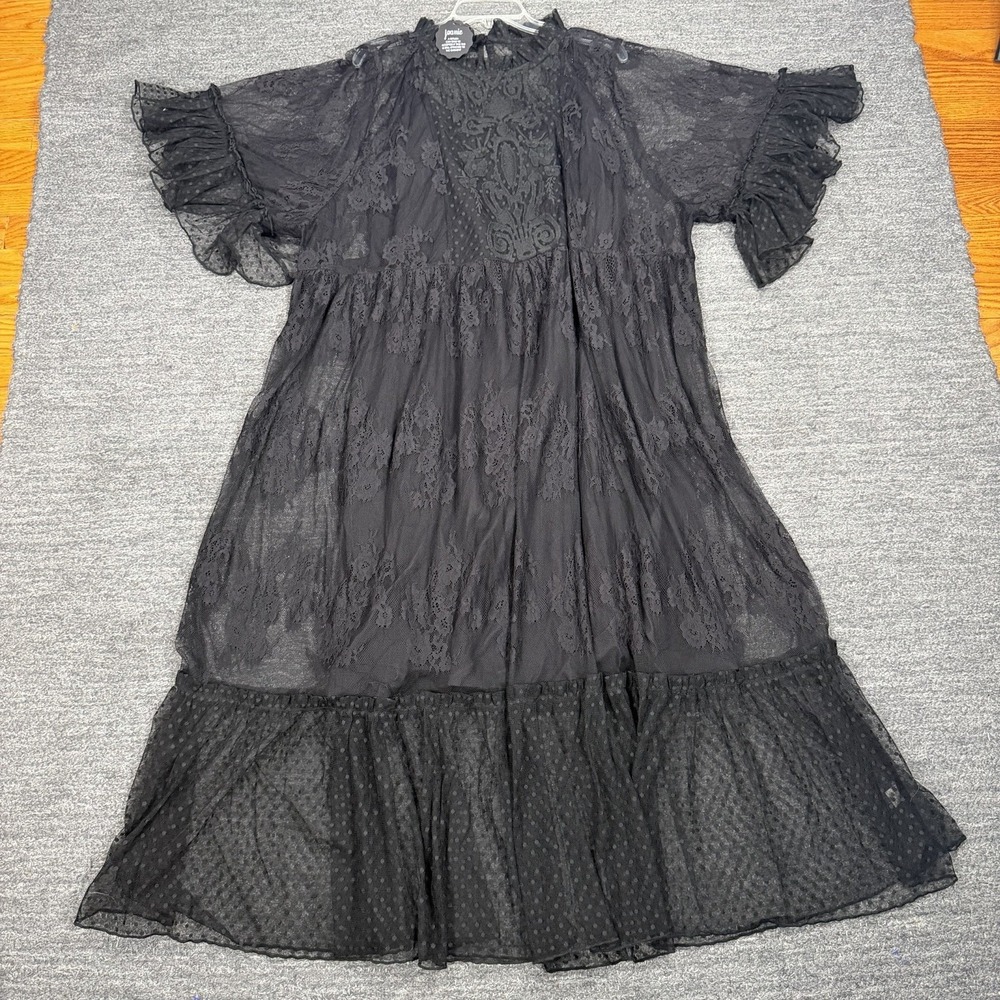 Joanie Clothing Havisham High Neck Lace Midi Dress XL Balck Gothic Victorian
